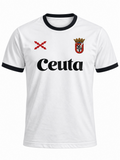 Camiseta Ceuta Retro – vista frontal con Cruz de Borgoña y escudo de Ceuta